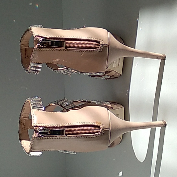 Womens Size 7 Nude Color Jewelled Zip Up 5 Inch Heels - Picture 5 of 8